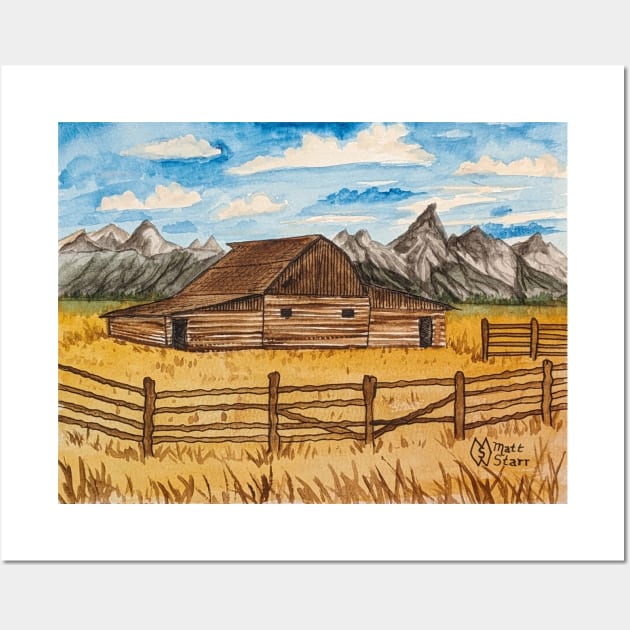 Historic barn at the Grand Teton Mountain Range Wall Art by Matt Starr Fine Art